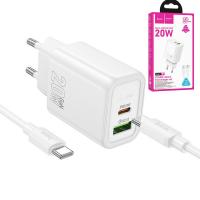 [y3333] CARICABATTEIRE Wall Charger Hoco N61 20W 3A 1 x USB-A - 1 x USB-C with USB-C Cable White In Blister