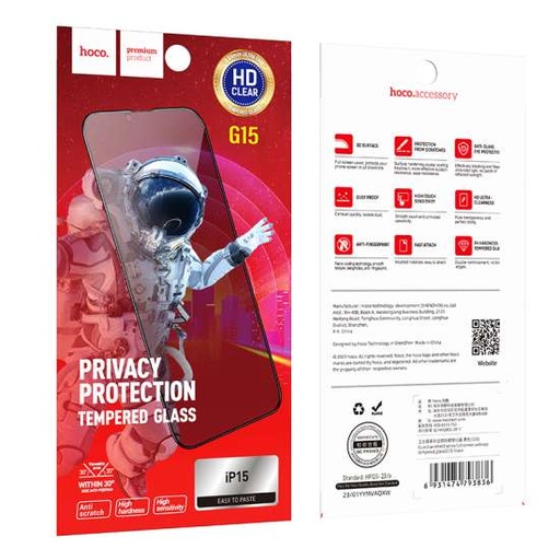 [a3406] PELLICOLA HOCO. Vetro temperato SPY G15 Full screen Privacy per iPhone 15
